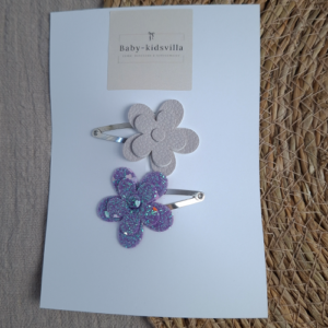 Haarspeldjes daisy bloem glitter hartjes lila