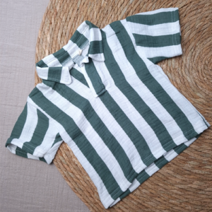 Polo shirt korte mouw hydrofiel streep oudgroen