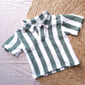 Polo shirt korte mouw hydrofiel streep oudgroen