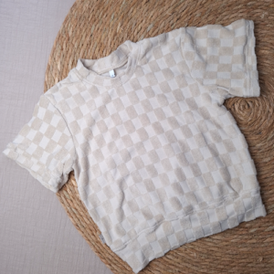 Sweater korte mouw blokjes creme
