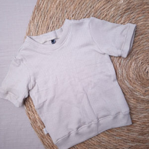 Sweater korte mouw fijn gebreide jersey beige