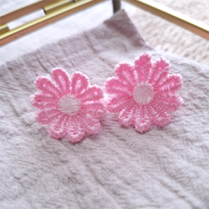 Haarelastiekjes geborduurd bloemetje roze wit | set van 2